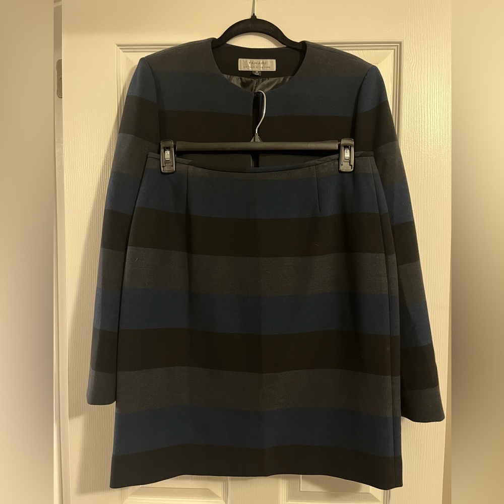 Tahari (Arthur S. Levine) Black and Blue Striped Skirt Suit